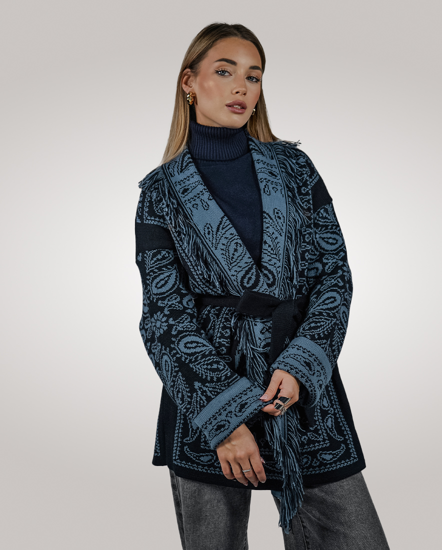 PELOTA CARDIGAN FRANGE DAMASCO